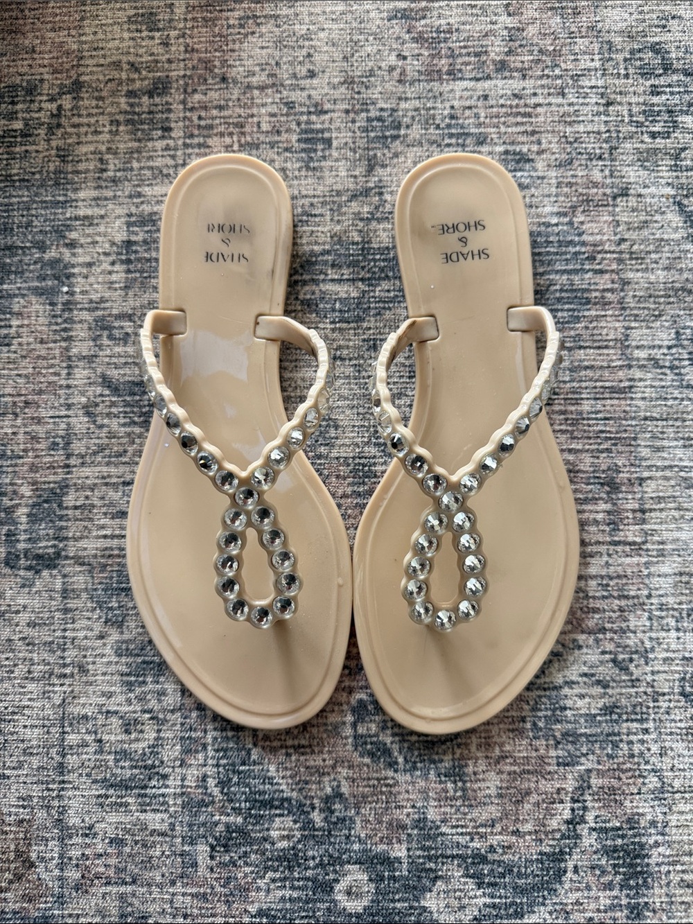 Shade & Shore Beige Jeweled Loop Thong Sandals